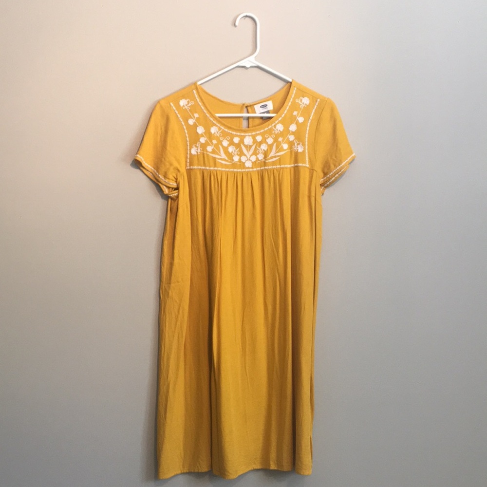 Mustard yellow embroidered boho dress